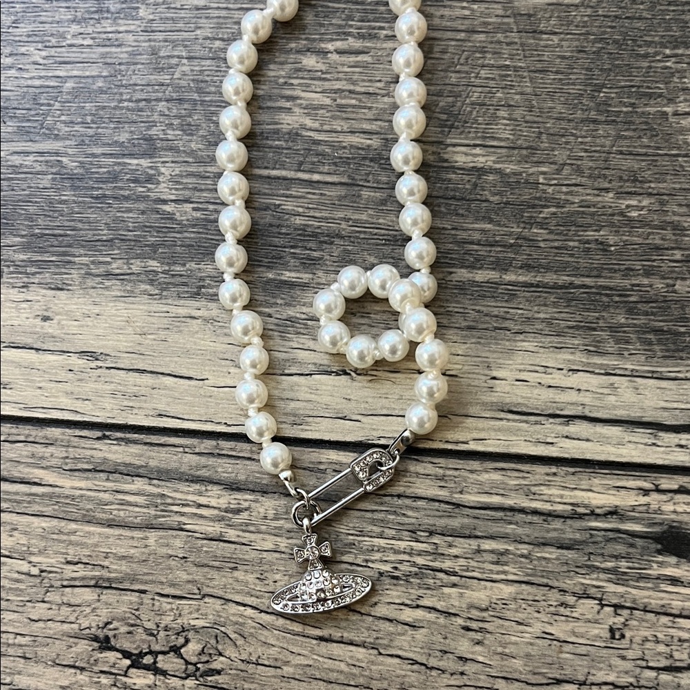 Vivienne Westwood Pearl Necklace with Silver Orb Pendant